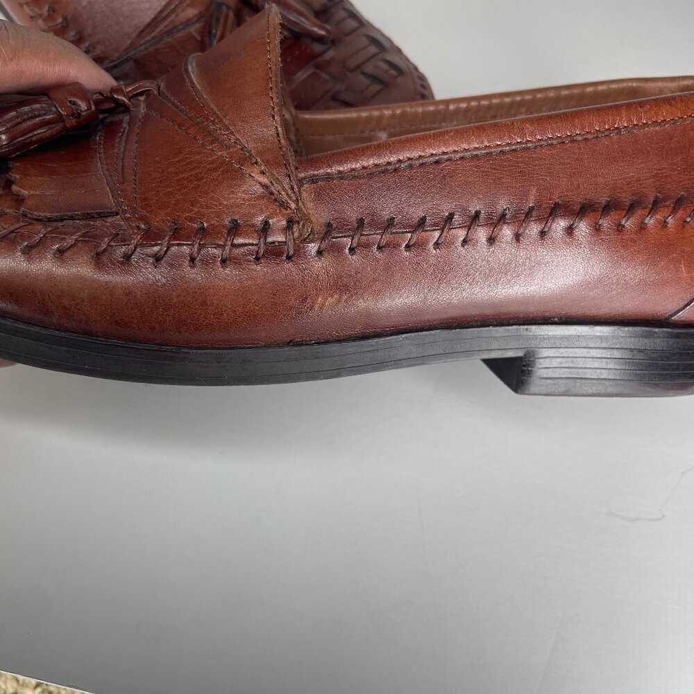 Giorgio Brutini Brazil Brown Woven Leather Kiltie Tassel Loafers 8M - Picture 9 of 15